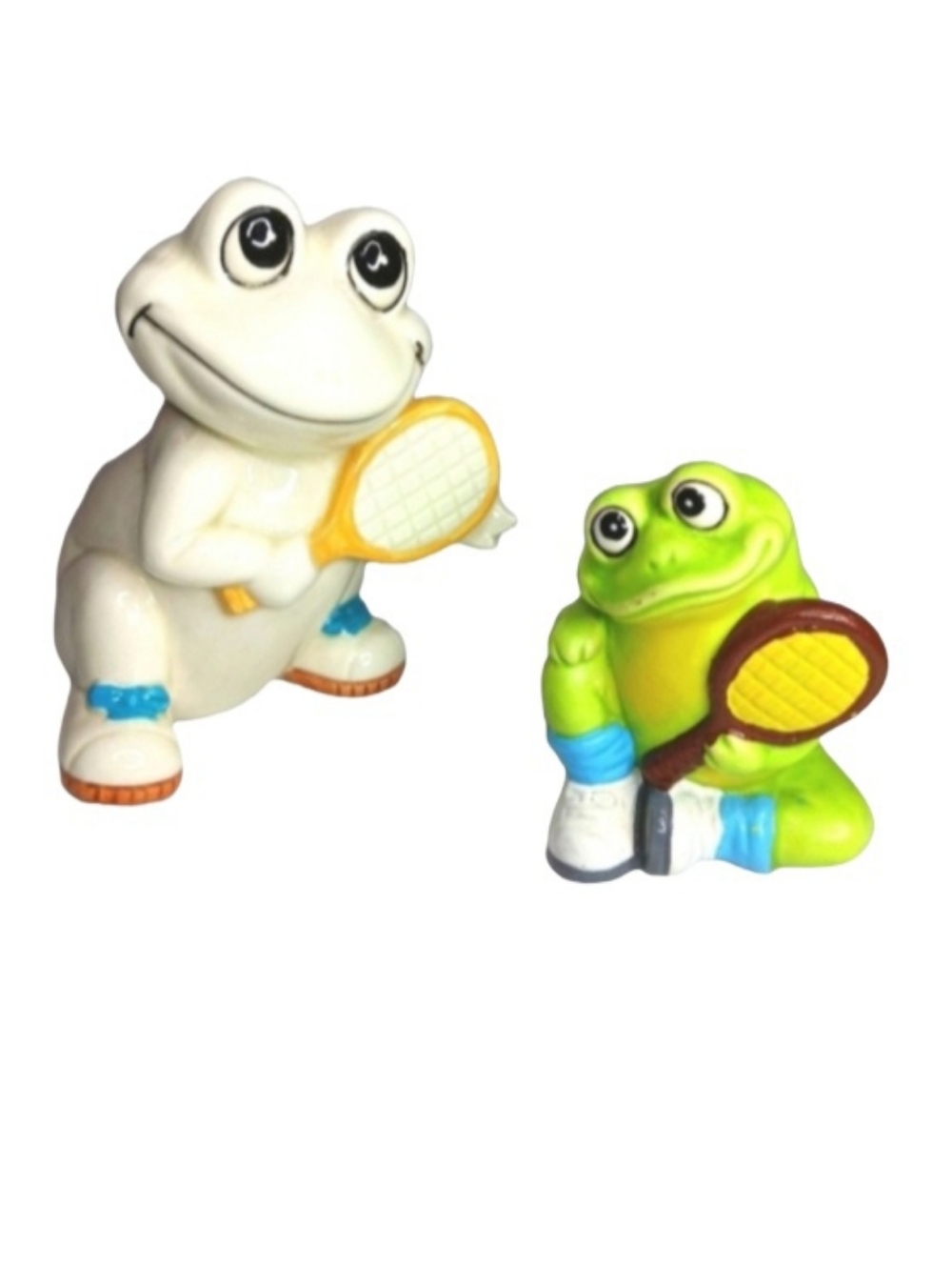 Vintage Set of Ceramic Frog Figurines with Tennis Rackets | EUC